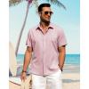 imageJVER Mens Linen Shirts Casual Short Sleeve Button Down Shirt Beach Vacation Cruise Summer Wedding Cotton TopsPink