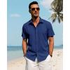 imageJVER Mens Linen Shirts Casual Short Sleeve Button Down Shirt Beach Vacation Cruise Summer Wedding Cotton TopsRoyal Blue
