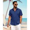 imageJVER Mens Linen Shirts Casual Short Sleeve Button Down Shirt Beach Vacation Cruise Summer Wedding Cotton TopsRoyal Blue