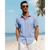 imageJVER Mens Linen Shirts Casual Short Sleeve Button Down Shirt Beach Vacation Cruise Summer Wedding Cotton TopsSky Blue