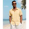 imageJVER Mens Linen Shirts Casual Short Sleeve Button Down Shirt Beach Vacation Cruise Summer Wedding Cotton TopsYellow