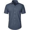 imageJVER Mens Short Sleeve Button Down Shirt Stretch Business Casual Dress Shirts Solid Summer Wedding Prom TopsGrey Blue