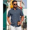 imageJVER Mens Short Sleeve Button Down Shirt Stretch Business Casual Dress Shirts Solid Summer Wedding Prom TopsGrey Blue