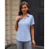 imageJVER Womens Button Down Shirts Stretch Wrinkle Free Formal Short Sleeve Dress Shirt Summer Work Blouses Business Casual TopsBlue