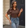 imageJVER Womens Button Down Shirts Stretch Wrinkle Free Formal Short Sleeve Dress Shirt Summer Work Blouses Business Casual TopsCoffee Brown