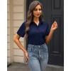 imageJVER Womens Button Down Shirts Stretch Wrinkle Free Formal Short Sleeve Dress Shirt Summer Work Blouses Business Casual TopsNavy Blue