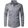 imageJVER Mens Dress Shirts Stretch Stain Shield Button Down Shirt Solid Formal Business Casual Long Sleeve Shirt with PocketGrey