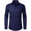 imageJVER Mens Dress Shirts Stretch Stain Shield Button Down Shirt Solid Formal Business Casual Long Sleeve Shirt with PocketNavy Blue