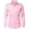 imageJVER Mens Dress Shirts Stretch Stain Shield Button Down Shirt Solid Formal Business Casual Long Sleeve Shirt with PocketPink