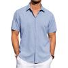 imageJVER Mens Linen Shirts Casual Short Sleeve Button Down Shirt Beach Vacation Cruise Summer Wedding Cotton TopsSky Blue