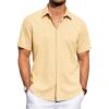 imageJVER Mens Linen Shirts Casual Short Sleeve Button Down Shirt Beach Vacation Cruise Summer Wedding Cotton TopsYellow