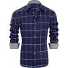 imageJVER Mens Plaid Printed Casual Button Down Shirts WrinkleFree Long Sleeve Dress Shirt Blue Large
