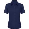 imageJVER Womens Button Down Shirts Stretch Wrinkle Free Formal Short Sleeve Dress Shirt Summer Work Blouses Business Casual TopsNavy Blue