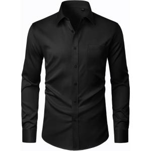 imageJVER Mens Dress Shirts Stretch Stain Shield Button Down Shirt Solid Formal Business Casual Long Sleeve Shirt with PocketBlack