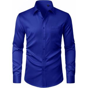 imageJVER Mens Dress Shirts Stretch Stain Shield Button Down Shirt Solid Formal Business Casual Long Sleeve Shirt with PocketRoyal Blue