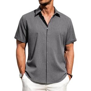 imageJVER Mens Linen Shirts Casual Short Sleeve Button Down Shirt Beach Vacation Cruise Summer Wedding Cotton TopsLight Grey