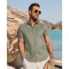 imageJVER Mens Button Down Short Sleeve Shirts Summer Beach Vacation Untucked Casual Tops Wrinkle Resistant Linen ShirtArmy Green
