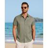 imageJVER Mens Button Down Short Sleeve Shirts Summer Beach Vacation Untucked Casual Tops Wrinkle Resistant Linen ShirtArmy Green