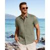 imageJVER Mens Button Down Short Sleeve Shirts Summer Beach Vacation Untucked Casual Tops Wrinkle Resistant Linen ShirtArmy Green