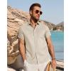 imageJVER Mens Button Down Short Sleeve Shirts Summer Beach Vacation Untucked Casual Tops Wrinkle Resistant Linen ShirtBeige