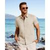 imageJVER Mens Button Down Short Sleeve Shirts Summer Beach Vacation Untucked Casual Tops Wrinkle Resistant Linen ShirtBeige