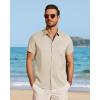 imageJVER Mens Button Down Short Sleeve Shirts Summer Beach Vacation Untucked Casual Tops Wrinkle Resistant Linen ShirtBeige