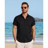 imageJVER Mens Button Down Short Sleeve Shirts Summer Beach Vacation Untucked Casual Tops Wrinkle Resistant Linen ShirtBlack