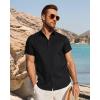 imageJVER Mens Button Down Short Sleeve Shirts Summer Beach Vacation Untucked Casual Tops Wrinkle Resistant Linen ShirtBlack
