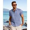 imageJVER Mens Button Down Short Sleeve Shirts Summer Beach Vacation Untucked Casual Tops Wrinkle Resistant Linen ShirtBlue