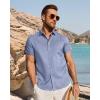 imageJVER Mens Button Down Short Sleeve Shirts Summer Beach Vacation Untucked Casual Tops Wrinkle Resistant Linen ShirtBlue