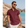 imageJVER Mens Button Down Short Sleeve Shirts Summer Beach Vacation Untucked Casual Tops Wrinkle Resistant Linen ShirtBurgundy