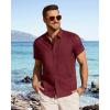imageJVER Mens Button Down Short Sleeve Shirts Summer Beach Vacation Untucked Casual Tops Wrinkle Resistant Linen ShirtBurgundy
