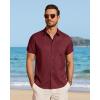 imageJVER Mens Button Down Short Sleeve Shirts Summer Beach Vacation Untucked Casual Tops Wrinkle Resistant Linen ShirtBurgundy