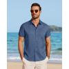 imageJVER Mens Button Down Short Sleeve Shirts Summer Beach Vacation Untucked Casual Tops Wrinkle Resistant Linen ShirtDark Blue