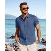 imageJVER Mens Button Down Short Sleeve Shirts Summer Beach Vacation Untucked Casual Tops Wrinkle Resistant Linen ShirtDark Blue