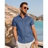 imageJVER Mens Button Down Short Sleeve Shirts Summer Beach Vacation Untucked Casual Tops Wrinkle Resistant Linen ShirtDark Blue