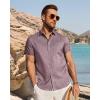 imageJVER Mens Button Down Short Sleeve Shirts Summer Beach Vacation Untucked Casual Tops Wrinkle Resistant Linen ShirtDark Red