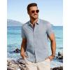 imageJVER Mens Button Down Short Sleeve Shirts Summer Beach Vacation Untucked Casual Tops Wrinkle Resistant Linen ShirtDusty Blue