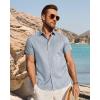 imageJVER Mens Button Down Short Sleeve Shirts Summer Beach Vacation Untucked Casual Tops Wrinkle Resistant Linen ShirtDusty Blue