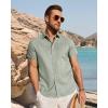 imageJVER Mens Button Down Short Sleeve Shirts Summer Beach Vacation Untucked Casual Tops Wrinkle Resistant Linen ShirtGreen
