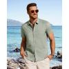 imageJVER Mens Button Down Short Sleeve Shirts Summer Beach Vacation Untucked Casual Tops Wrinkle Resistant Linen ShirtGreen