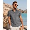 imageJVER Mens Button Down Short Sleeve Shirts Summer Beach Vacation Untucked Casual Tops Wrinkle Resistant Linen ShirtGrey