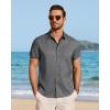 imageJVER Mens Button Down Short Sleeve Shirts Summer Beach Vacation Untucked Casual Tops Wrinkle Resistant Linen ShirtGrey