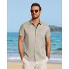 imageJVER Mens Button Down Short Sleeve Shirts Summer Beach Vacation Untucked Casual Tops Wrinkle Resistant Linen ShirtKhaki
