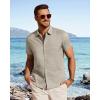 imageJVER Mens Button Down Short Sleeve Shirts Summer Beach Vacation Untucked Casual Tops Wrinkle Resistant Linen ShirtKhaki