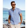 imageJVER Mens Button Down Short Sleeve Shirts Summer Beach Vacation Untucked Casual Tops Wrinkle Resistant Linen ShirtLight Blue