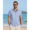 imageJVER Mens Button Down Short Sleeve Shirts Summer Beach Vacation Untucked Casual Tops Wrinkle Resistant Linen ShirtLight Blue