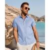 imageJVER Mens Button Down Short Sleeve Shirts Summer Beach Vacation Untucked Casual Tops Wrinkle Resistant Linen ShirtLight Blue