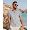 imageJVER Mens Button Down Short Sleeve Shirts Summer Beach Vacation Untucked Casual Tops Wrinkle Resistant Linen ShirtLight Grey