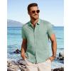 imageJVER Mens Button Down Short Sleeve Shirts Summer Beach Vacation Untucked Casual Tops Wrinkle Resistant Linen ShirtMint Green